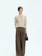 chicjuly Morocco Brown Mixed Yarn Polo Collar Women's Lyocell Short Sleeve T-shirts