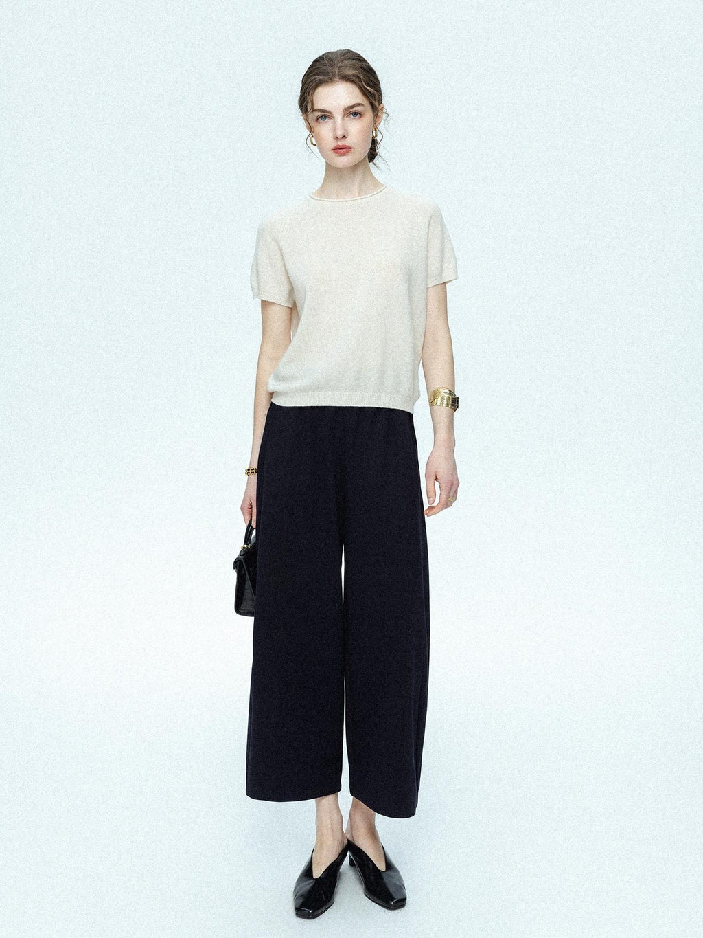 chicjuly Muted Striped Heavy Knit Crew Neck Women's Wool Short Sleeve T-shirts