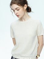chicjuly Muted Striped Heavy Knit Crew Neck Women's Wool Short Sleeve T-shirts