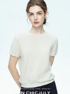 chicjuly Muted Striped Heavy Knit Crew Neck Women's Wool Short Sleeve T-shirts