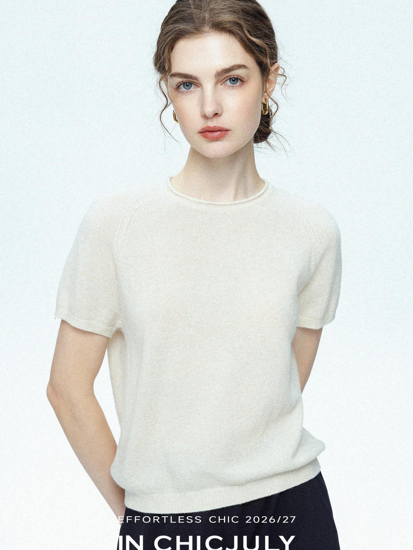 chicjuly Muted Striped Heavy Knit Crew Neck Women's Wool Short Sleeve T-shirts