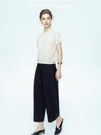 chicjuly Muted Striped Heavy Knit Crew Neck Women's Wool Short Sleeve T-shirts