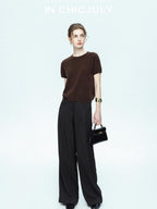 chicjuly Muted Striped Heavy Knit Crew Neck Women's Wool Short Sleeve T-shirts