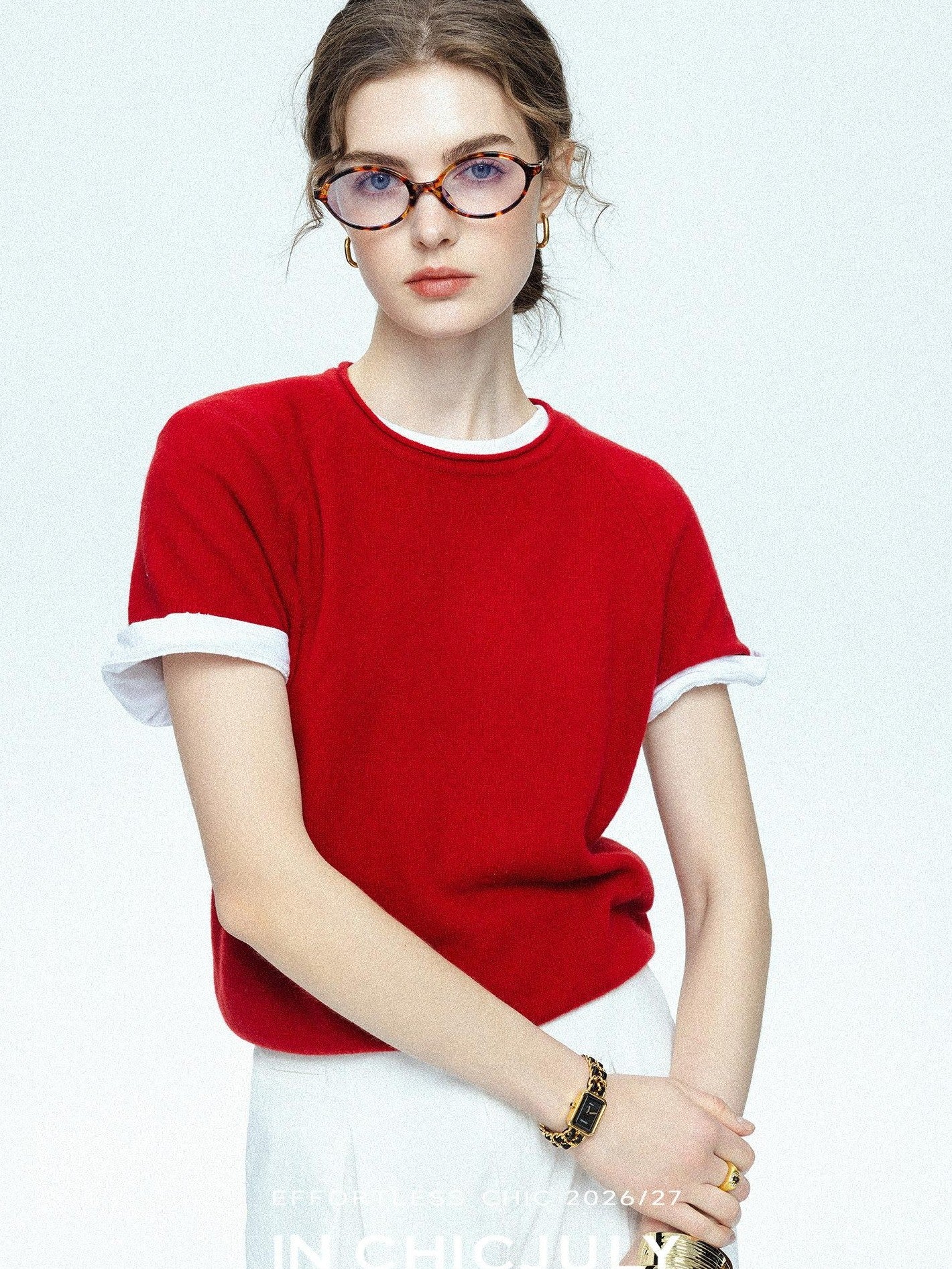 chicjuly Muted Striped Heavy Knit Crew Neck Women's Wool Short Sleeve T-shirts