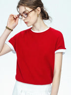 chicjuly Muted Striped Heavy Knit Crew Neck Women's Wool Short Sleeve T-shirts