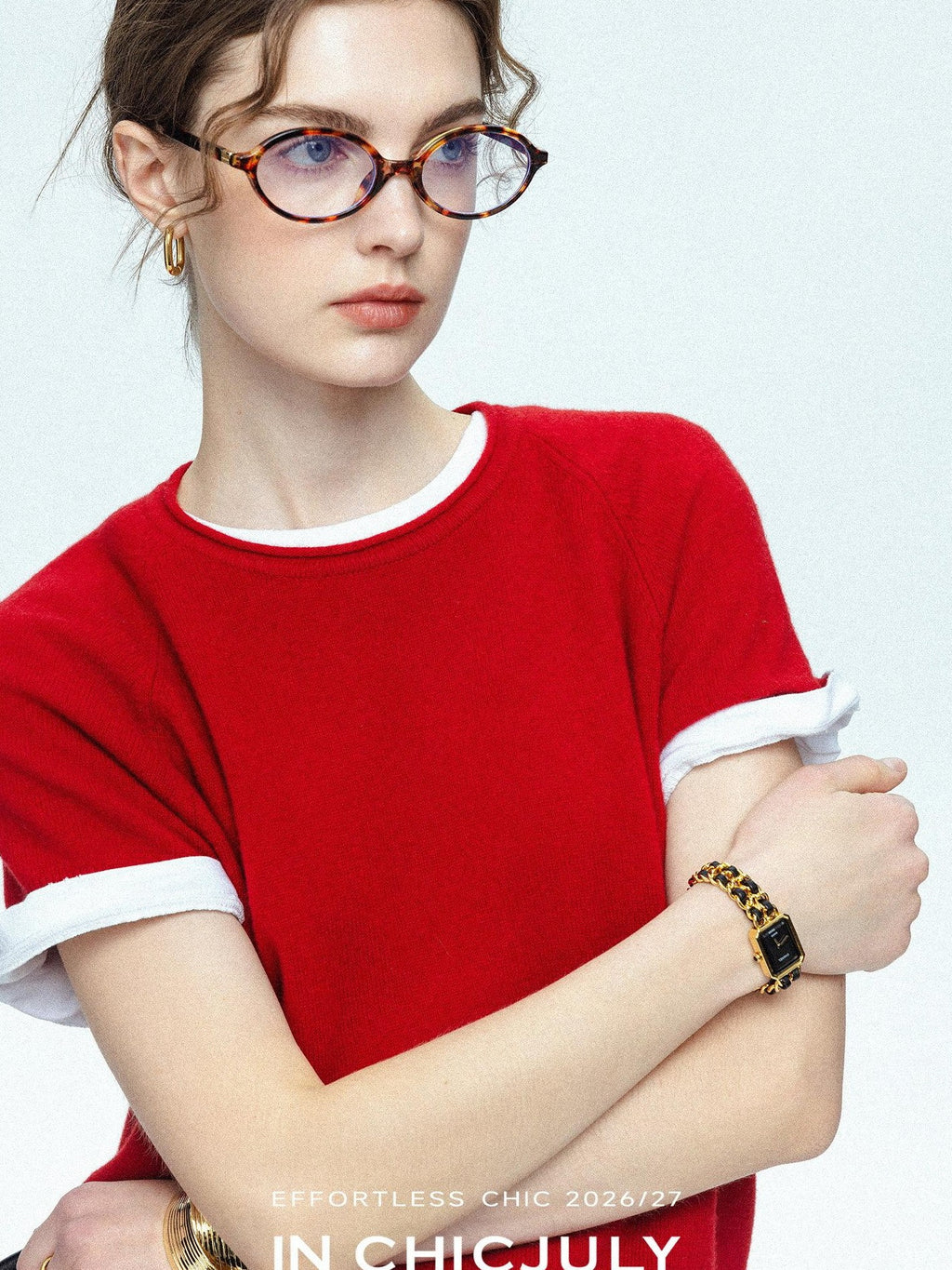 chicjuly Muted Striped Heavy Knit Crew Neck Women's Wool Short Sleeve T-shirts