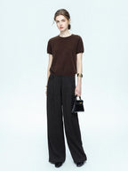 chicjuly Muted Striped Heavy Knit Crew Neck Women's Wool Short Sleeve T-shirts
