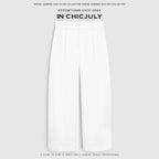 chicjuly Navy Stonewash Cutout High Waist Pockets Women's Polyester Wide-leg Pants 930924098871
