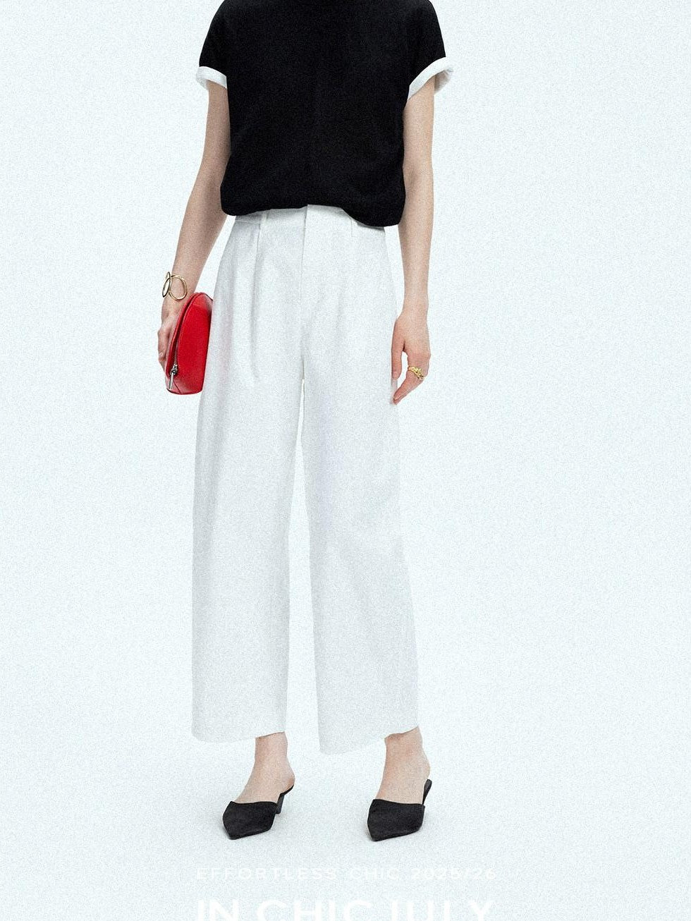 Navy Stonewash Cutout High Waist Pockets Women's Polyester Wide-leg Pants