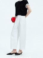Navy Stonewash Cutout High Waist Pockets Women's Polyester Wide-leg Pants