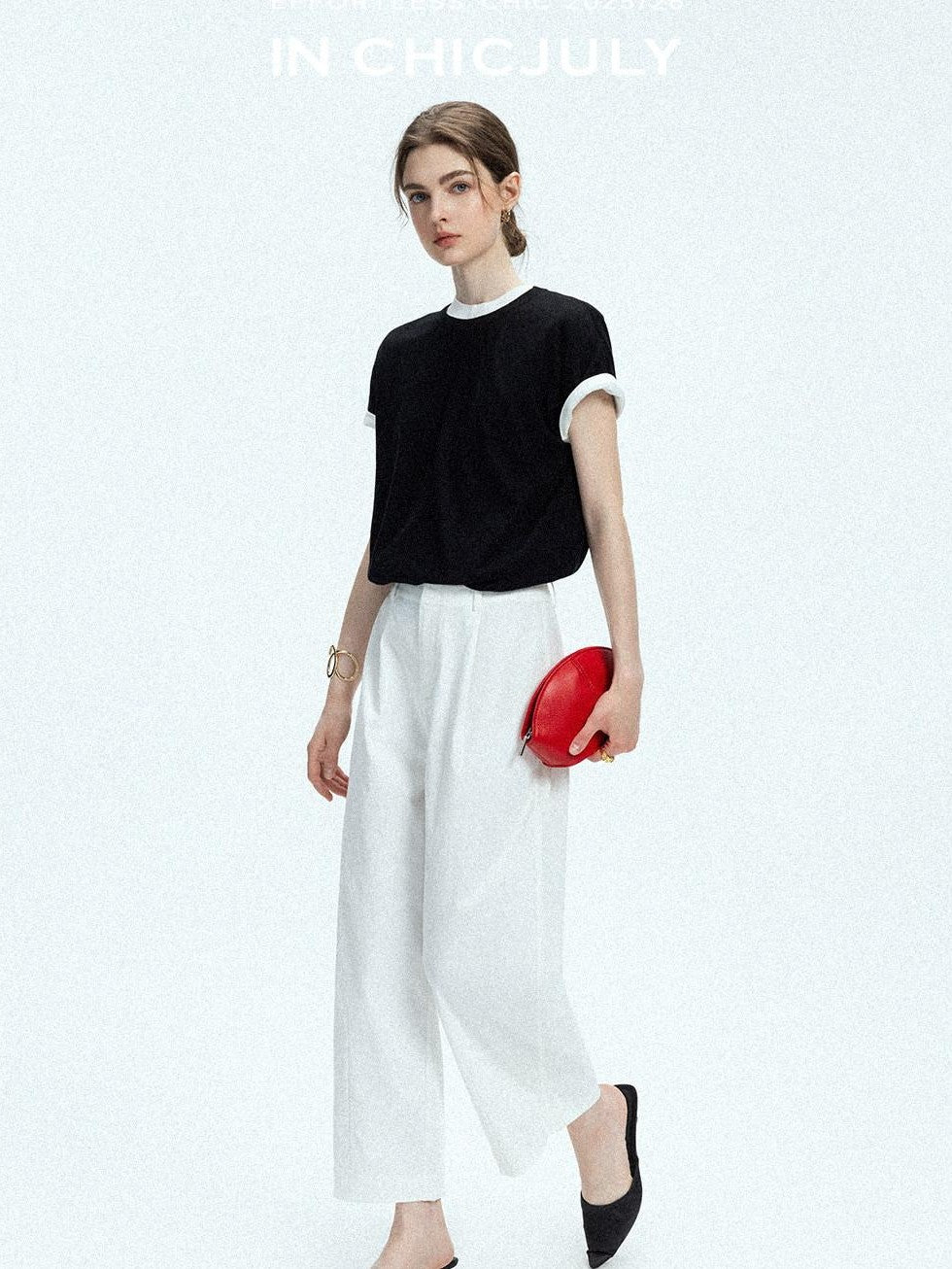 Navy Stonewash Cutout High Waist Pockets Women's Polyester Wide-leg Pants