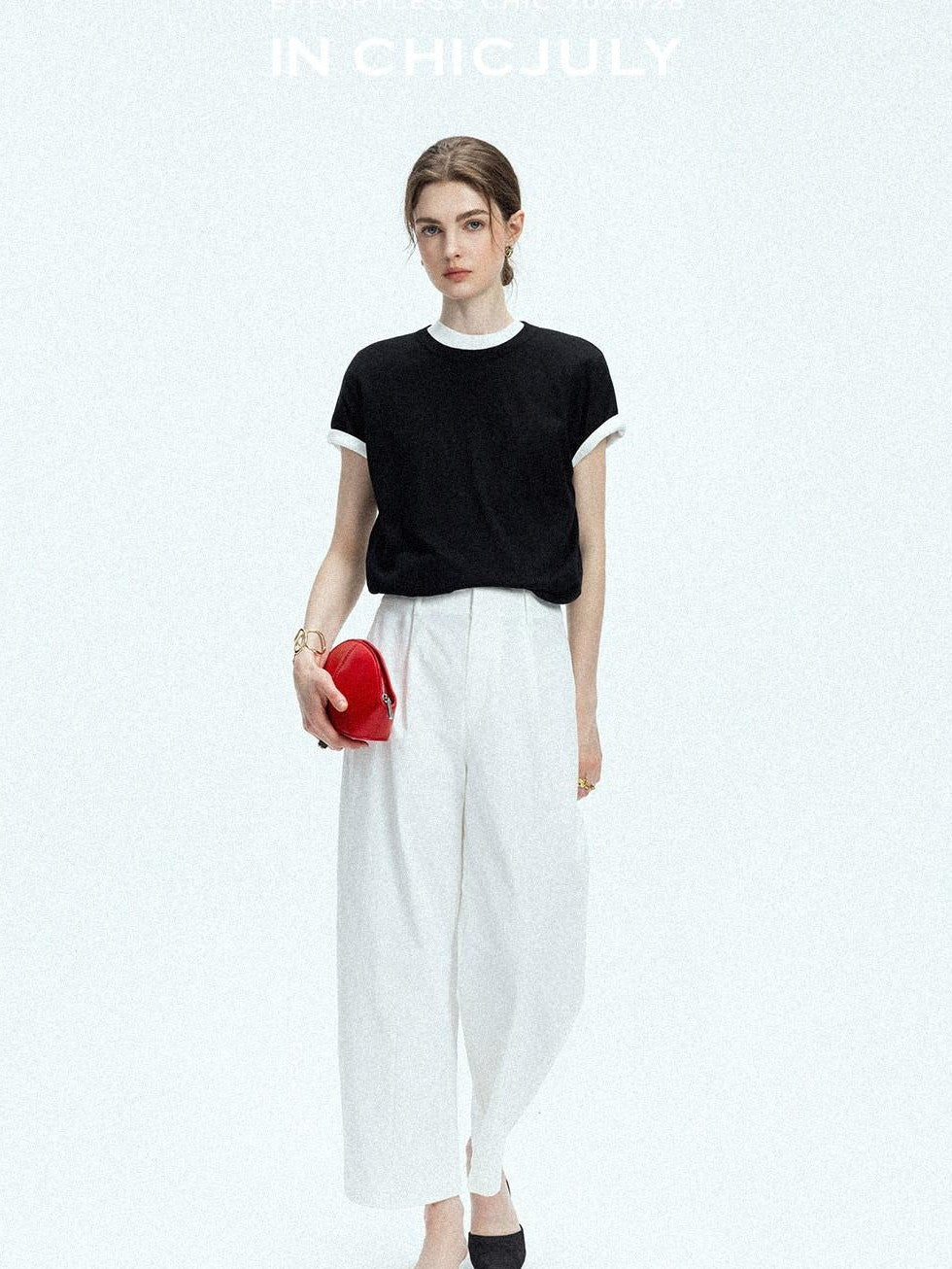 Navy Stonewash Cutout High Waist Pockets Women's Polyester Wide-leg Pants