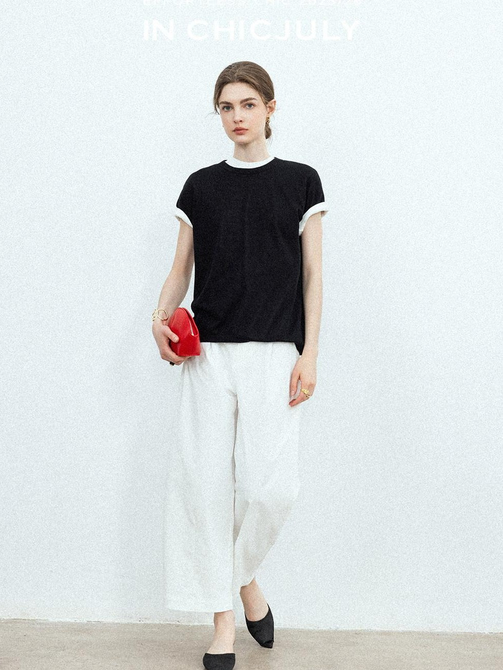 Navy Stonewash Cutout High Waist Pockets Women's Polyester Wide-leg Pants