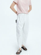 Navy Stonewash Cutout High Waist Pockets Women's Polyester Wide-leg Pants