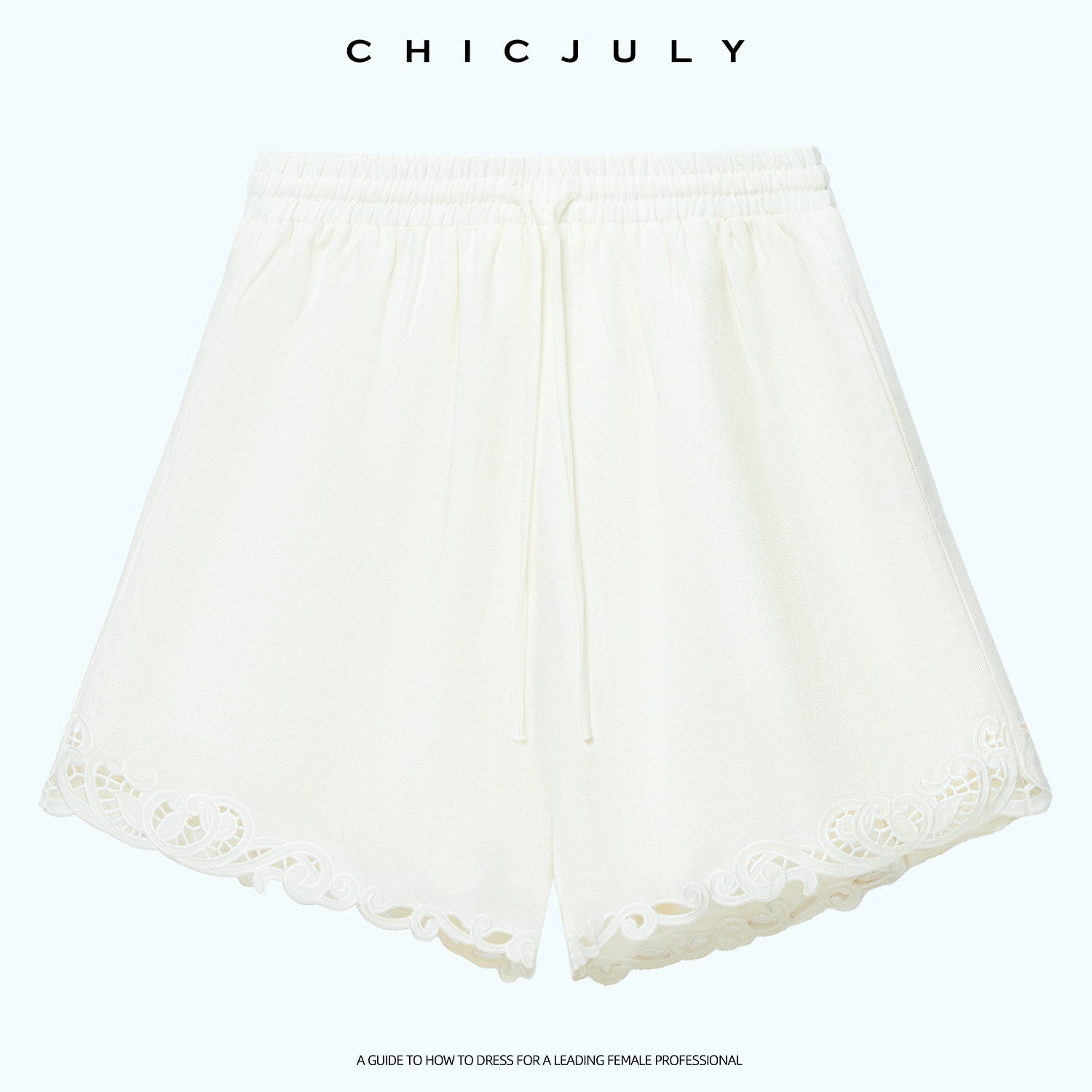 chicjuly Neapolitan Applique Embroidery Lace Women's Linen Top & Shorts Sets 1056195850722