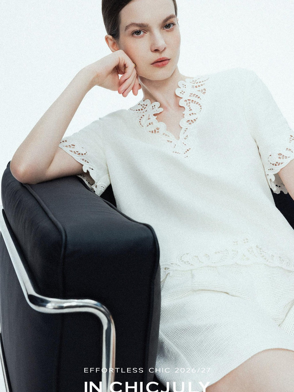 chicjuly Neapolitan Embroidered Cutout Sleeves Women's Linen Short Sleeve T-shirts