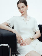 chicjuly Neapolitan Embroidered Cutout Sleeves Women's Linen Short Sleeve T-shirts
