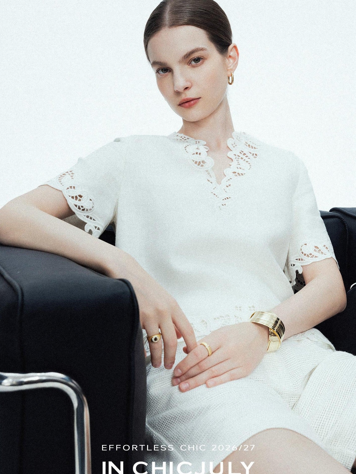 chicjuly Neapolitan Embroidered Cutout Sleeves Women's Linen Short Sleeve T-shirts