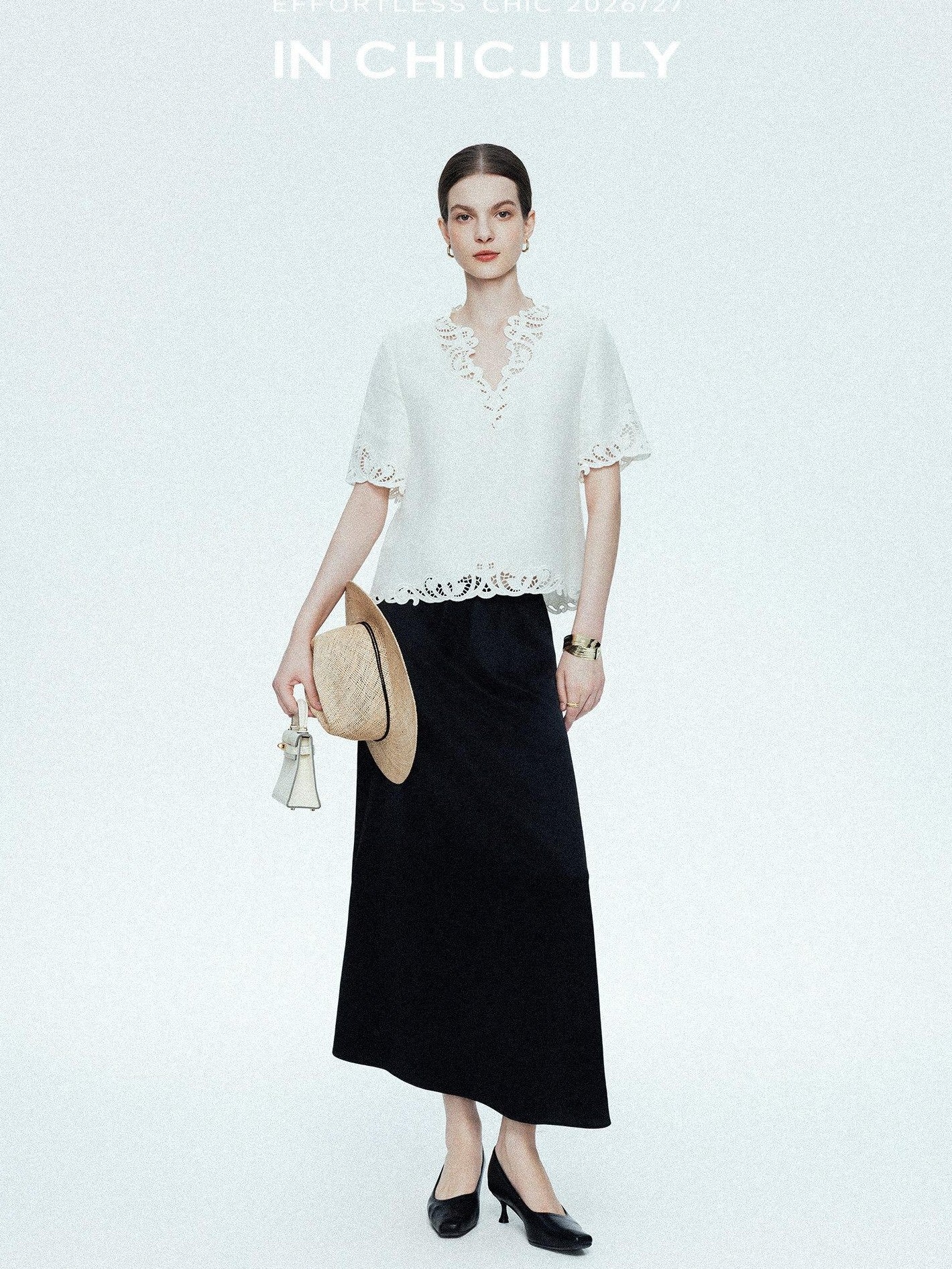 chicjuly Neapolitan Embroidered Cutout Sleeves Women's Linen Short Sleeve T-shirts