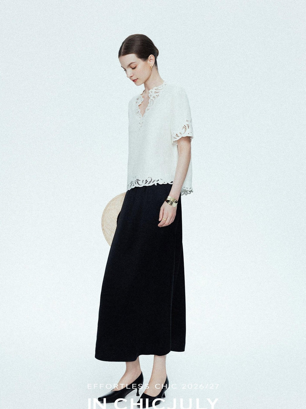 chicjuly Neapolitan Embroidered Cutout Sleeves Women's Linen Short Sleeve T-shirts