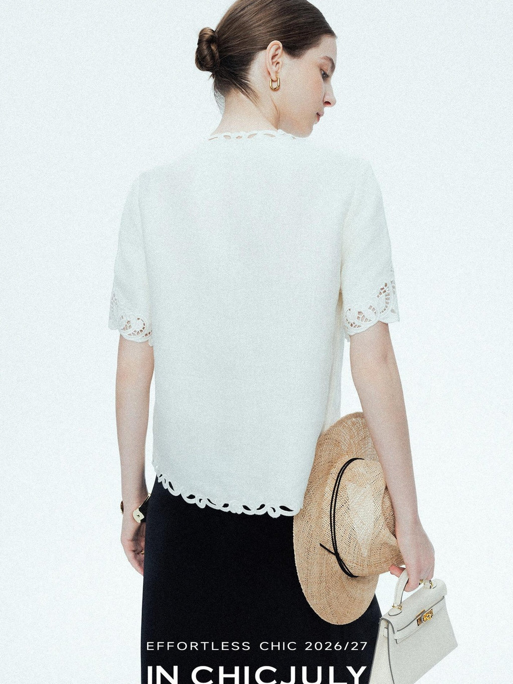 chicjuly Neapolitan Embroidered Cutout Sleeves Women's Linen Short Sleeve T-shirts