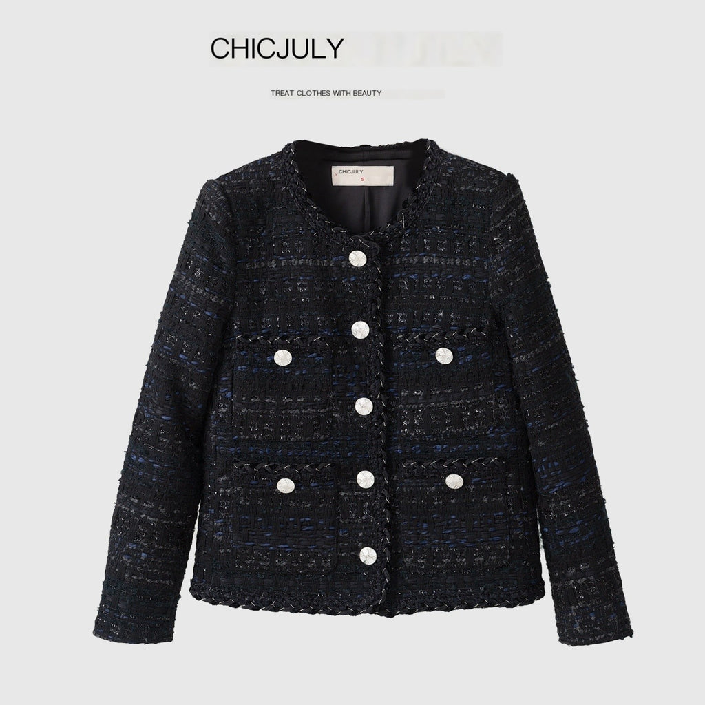 chicjuly Night Galaxy Round Neck Button Front Women's Boucle Tweed Jackets 702404380890