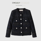 chicjuly Night Galaxy Round Neck Button Front Women's Boucle Tweed Jackets 702404380890