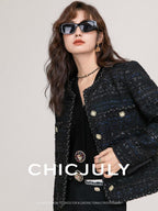 chicjuly Night Galaxy Round Neck Button Front Women's Boucle Tweed Jackets