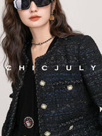 chicjuly Night Galaxy Round Neck Button Front Women's Boucle Tweed Jackets