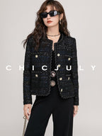 chicjuly Night Galaxy Round Neck Button Front Women's Boucle Tweed Jackets