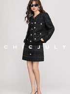 chicjuly Night Galaxy Round Neck Button Front Women's Boucle Tweed Jackets