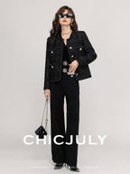 chicjuly Night Galaxy Round Neck Button Front Women's Boucle Tweed Jackets