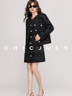 chicjuly Night Galaxy Round Neck Button Front Women's Boucle Tweed Jackets