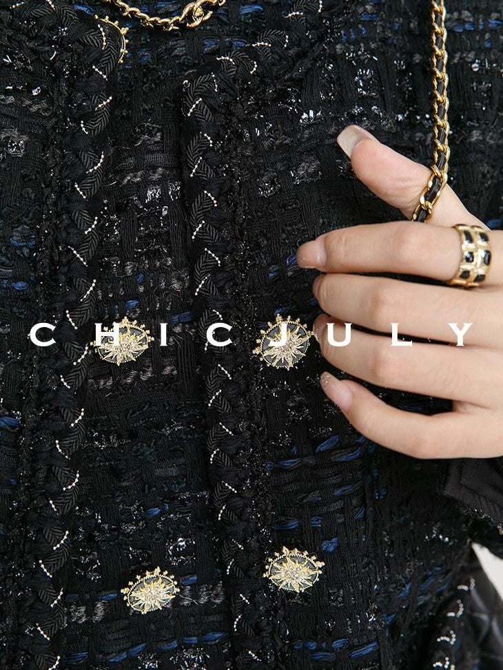 chicjuly Night Galaxy Round Neck Button Front Women's Boucle Tweed Jackets