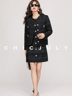 chicjuly Night Galaxy Round Neck Button Front Women's Boucle Tweed Jackets
