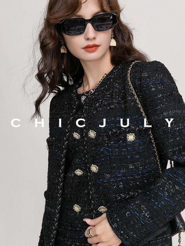 chicjuly Night Galaxy Round Neck Button Front Women's Boucle Tweed Jackets
