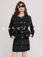 chicjuly Night Galaxy Round Neck Button Front Women's Boucle Tweed Jackets