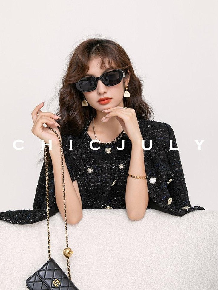 chicjuly Night Galaxy Round Neck Button Front Women's Boucle Tweed Jackets