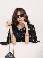 chicjuly Night Galaxy Round Neck Button Front Women's Boucle Tweed Jackets
