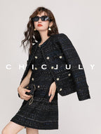 chicjuly Night Galaxy Round Neck Button Front Women's Boucle Tweed Jackets