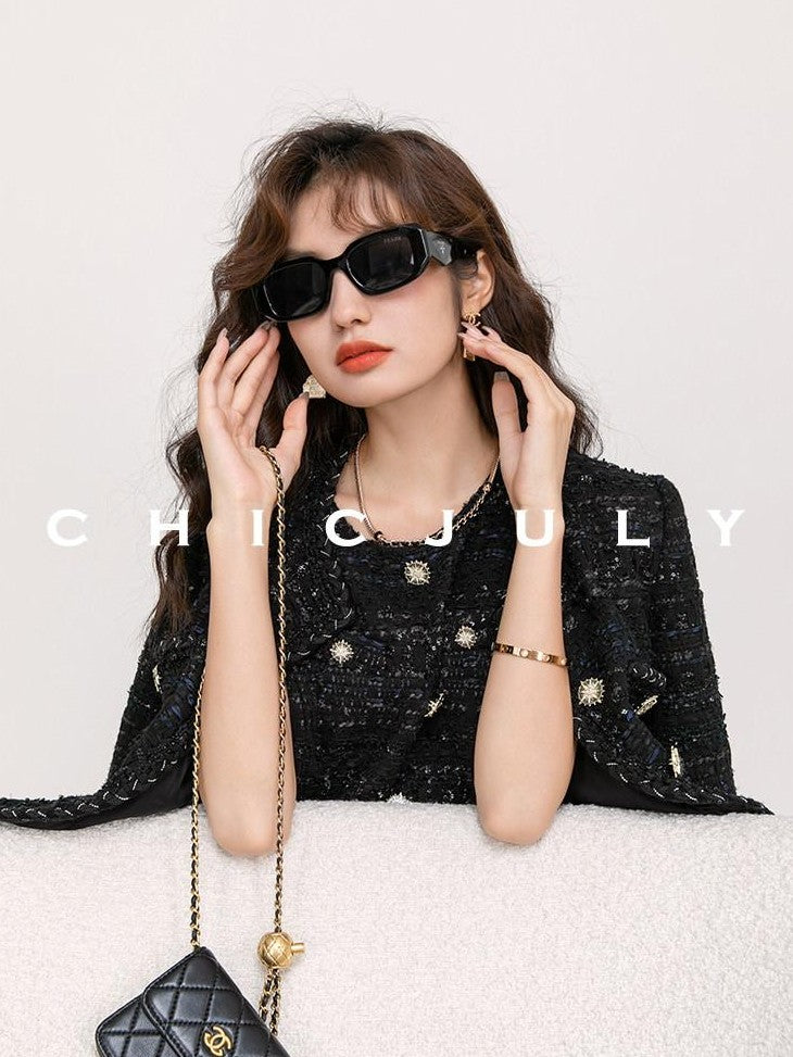 chicjuly Night Galaxy Round Neck Button Front Women's Boucle Tweed Jackets