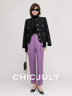 chicjuly Night Galaxy Round Neck Button Front Women's Boucle Tweed Jackets