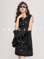chicjuly Night Galaxy Round Neck Button Front Women's Boucle Tweed Jackets