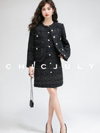 chicjuly Night Galaxy Round Neck Button Front Women's Boucle Tweed Jackets