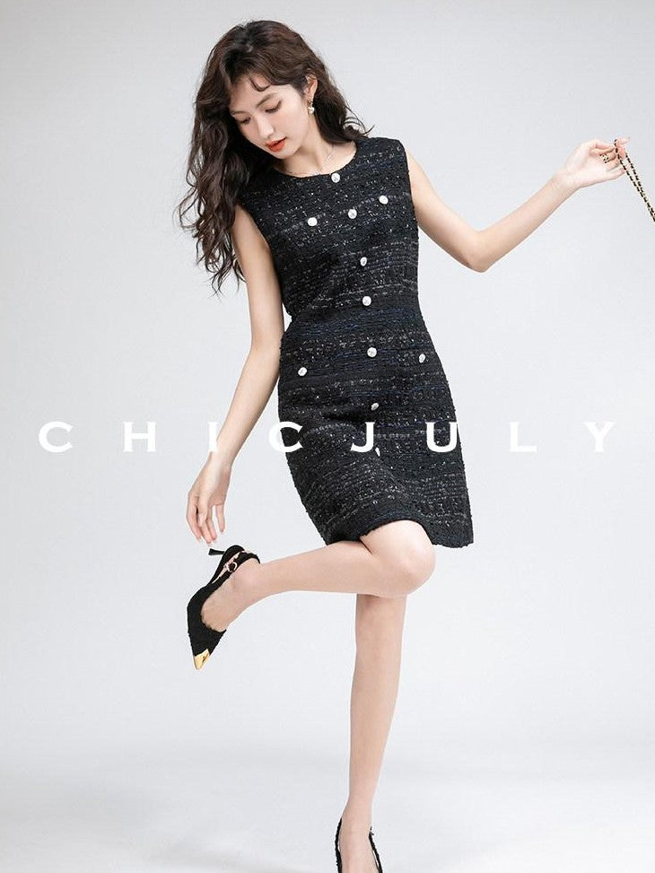 chicjuly Night Galaxy Round Neck Button Front Women's Boucle Tweed Jackets