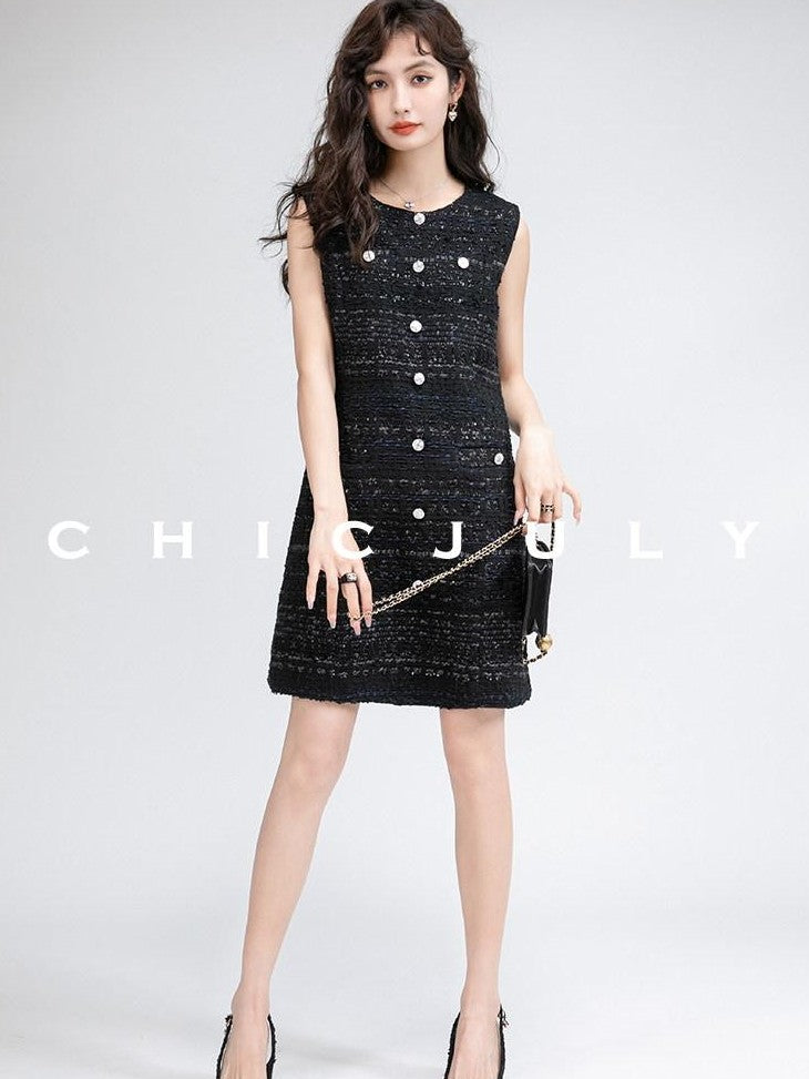 chicjuly Night Galaxy Round Neck Button Front Women's Boucle Tweed Jackets