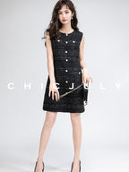 chicjuly Night Galaxy Round Neck Button Front Women's Boucle Tweed Jackets
