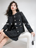 chicjuly Night Galaxy Round Neck Button Front Women's Boucle Tweed Jackets