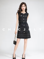 chicjuly Night Galaxy Round Neck Button Front Women's Boucle Tweed Jackets