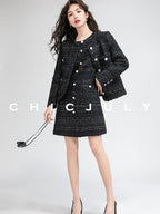 chicjuly Night Galaxy Round Neck Button Front Women's Boucle Tweed Jackets